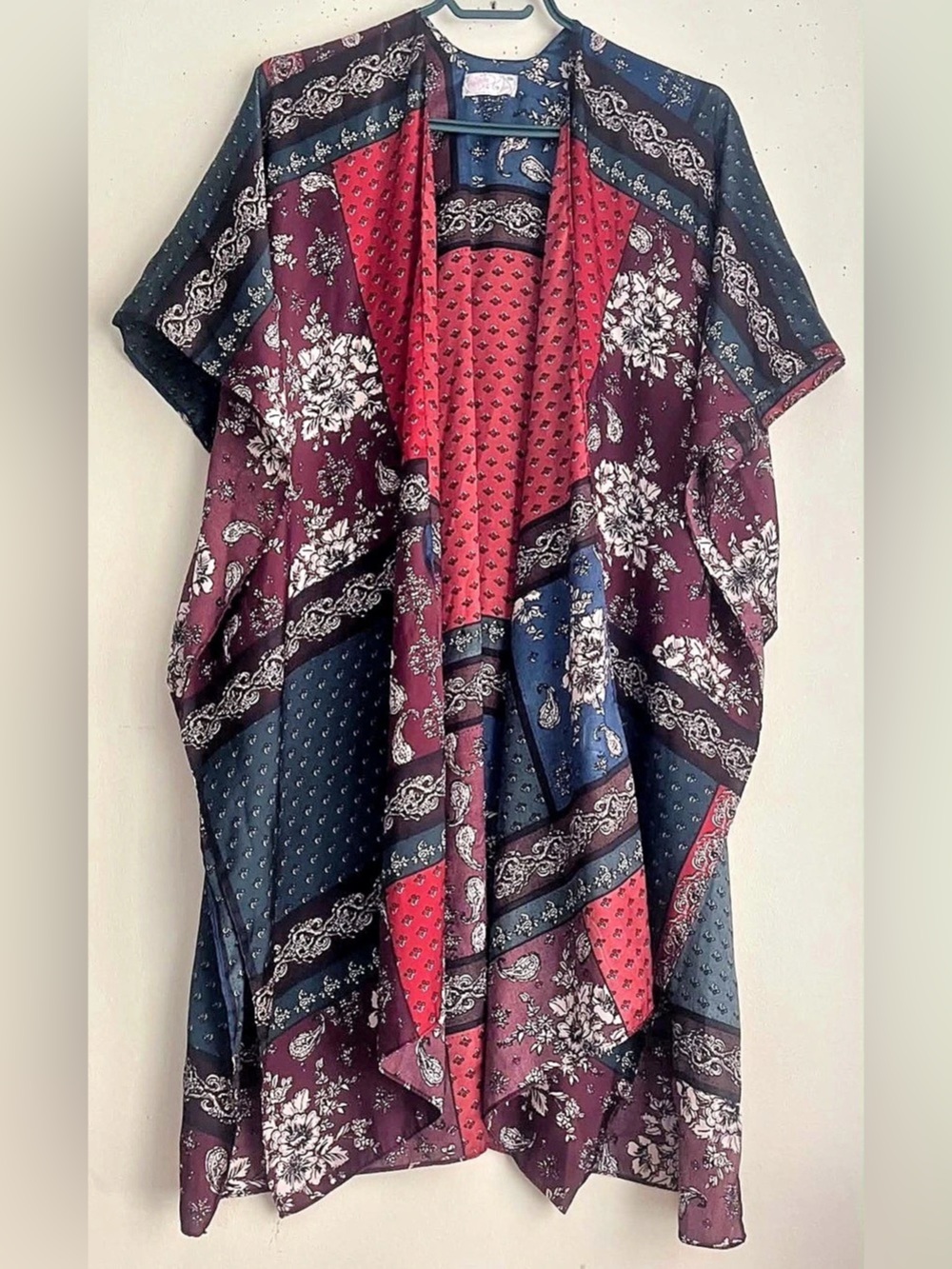 Free People Floral Print Open Front Satin Overthrow